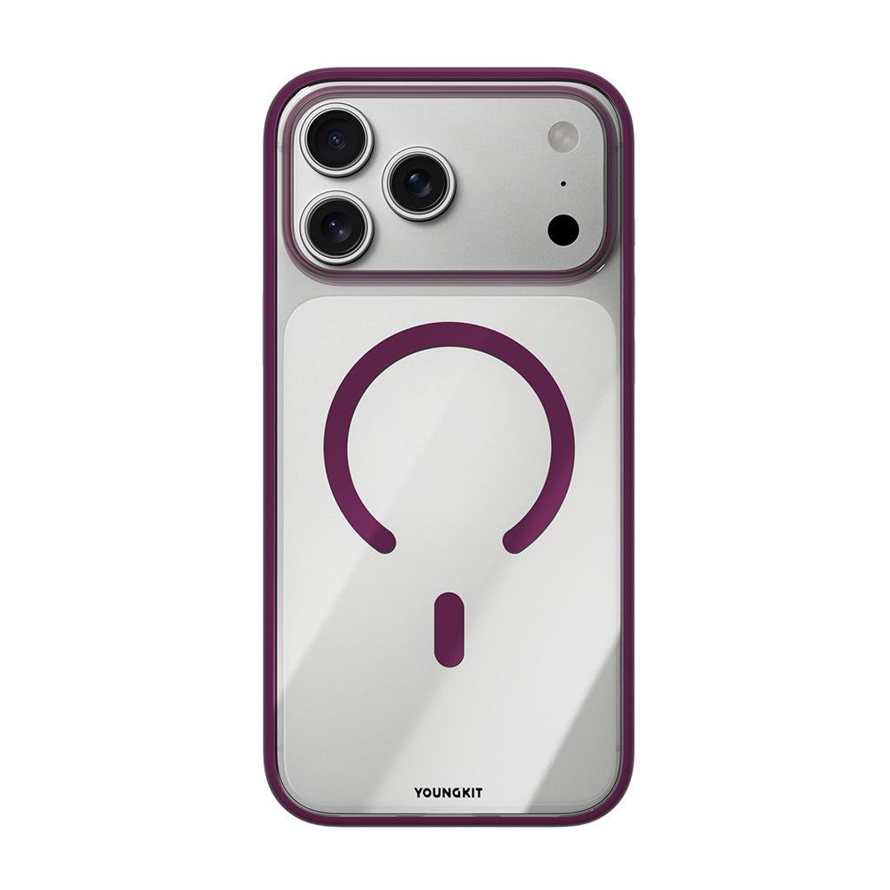 iPhone 18 Pro Max Uyumlu Kılıf M-safe Şarj Özellikli Youngkit Clear Serisi Kapak Bordo