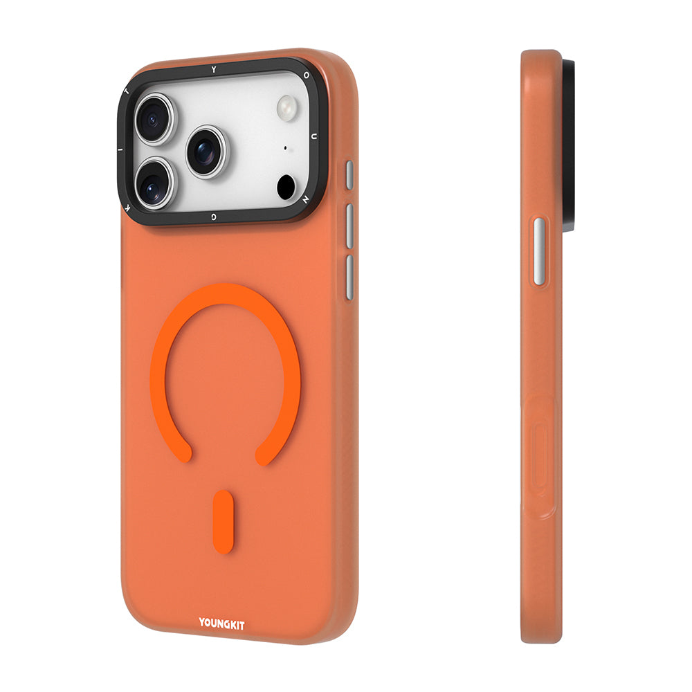 iPhone 18 Pro Max Uyumlu Kılıf M-safe Şarj Özellikli Youngkit Hidden Sand Serisi Kapak - Turuncu