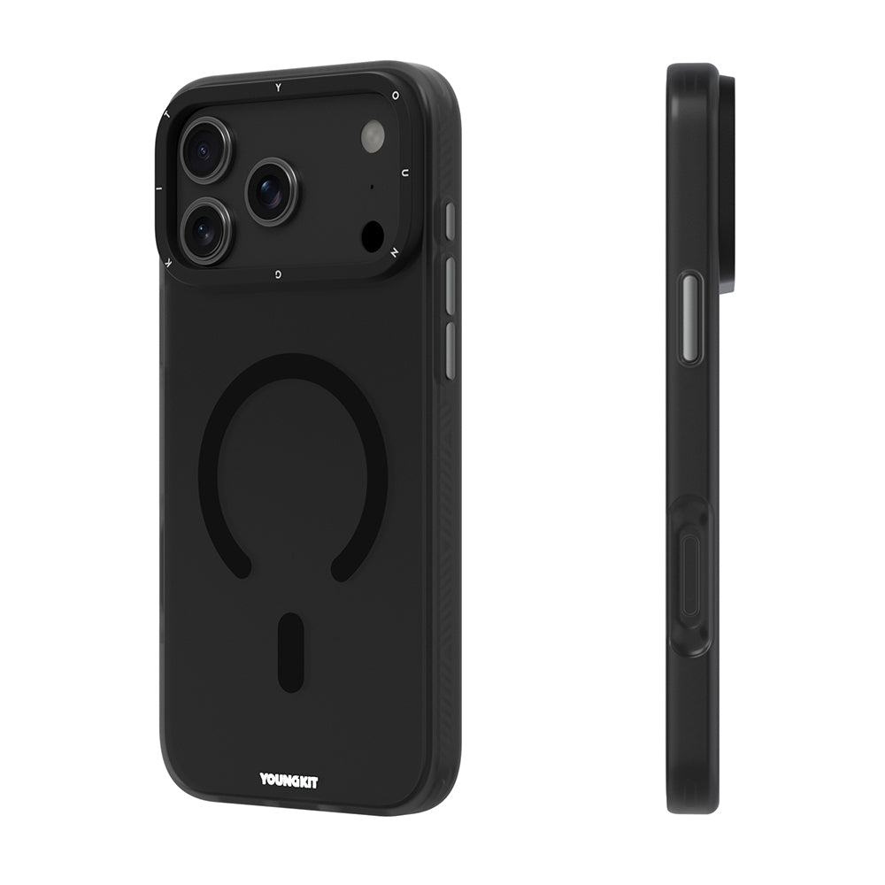iPhone 18 Pro Max Uyumlu Kılıf M-safe Şarj Özellikli Youngkit Hidden Sand Serisi Kapak - Siyah