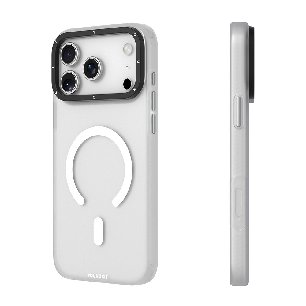 iPhone 18 Pro Max Uyumlu Kılıf M-safe Şarj Özellikli Youngkit Hidden Sand Serisi Kapak - Beyaz