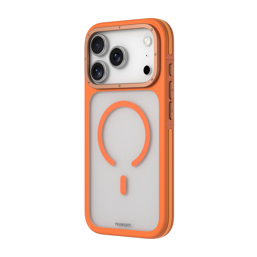iPhone 18 Pro Max Uyumlu Kılıf M-safe Şarj Özellikli Youngkit Rock Sand Serisi Kapak Turuncu