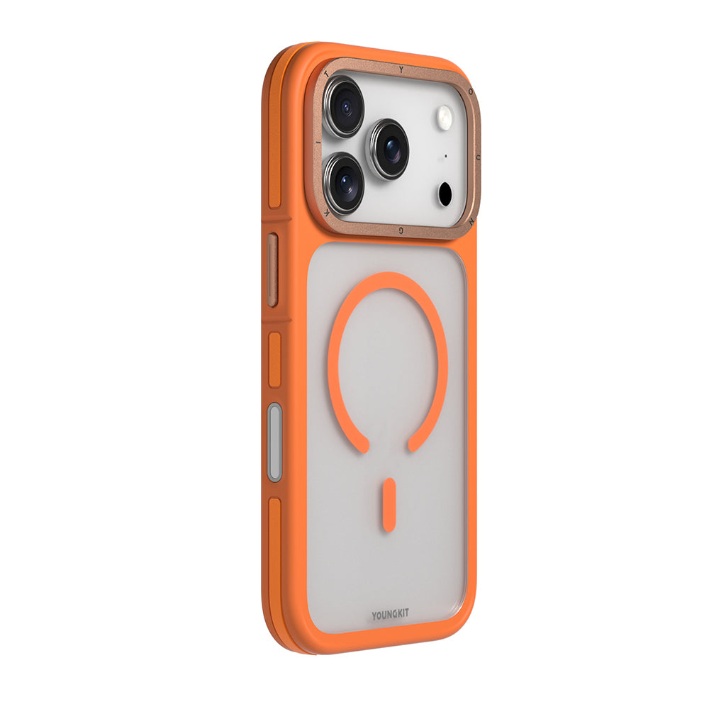 iPhone 18 Pro Max Uyumlu Kılıf M-safe Şarj Özellikli Youngkit Rock Sand Serisi Kapak Turuncu