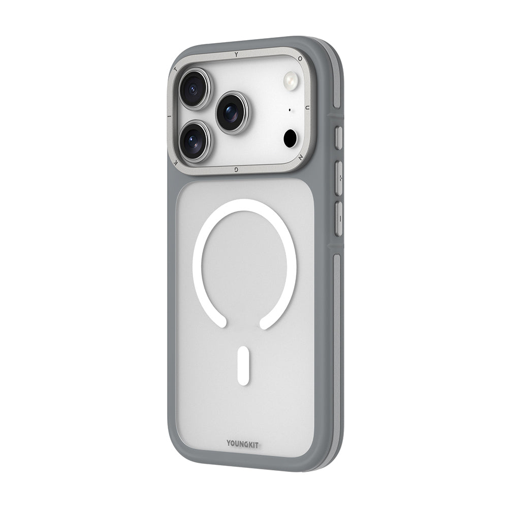 iPhone 18 Pro Max Uyumlu Kılıf M-safe Şarj Özellikli Youngkit Rock Sand Serisi Kapak Gri
