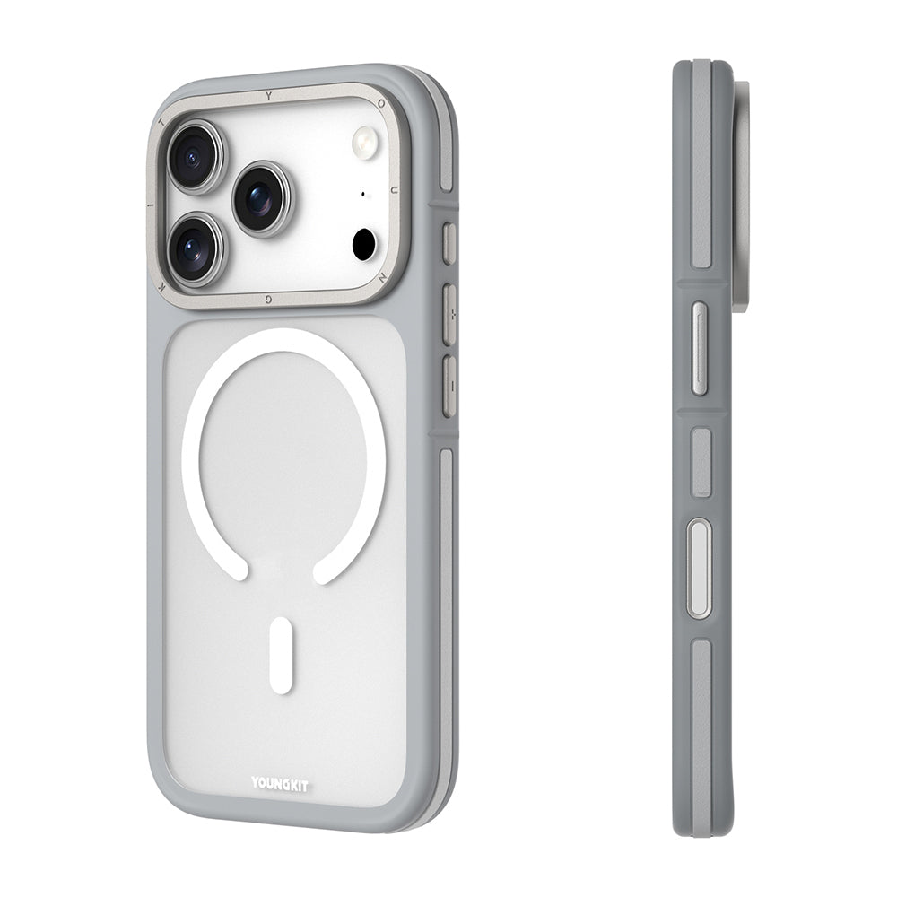 iPhone 18 Pro Max Uyumlu Kılıf M-safe Şarj Özellikli Youngkit Rock Sand Serisi Kapak Gri