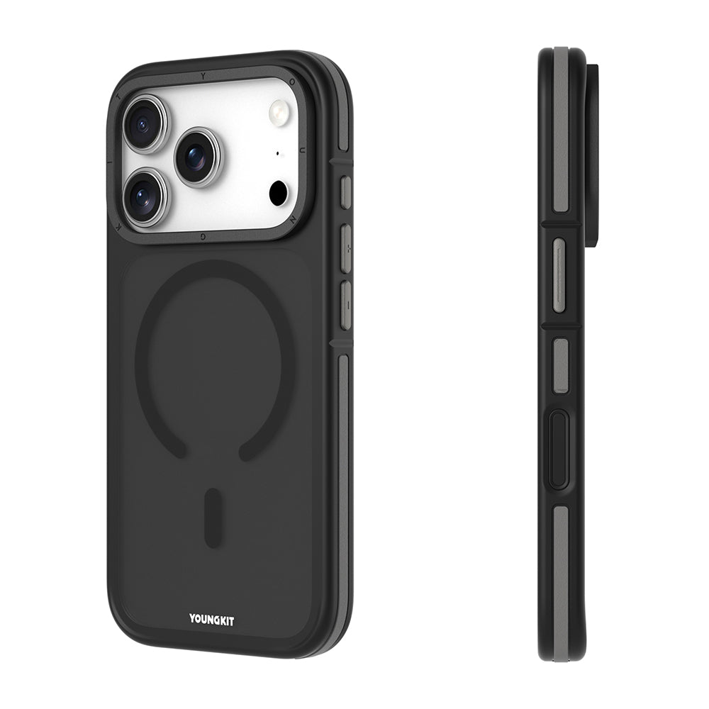 iPhone 18 Pro Max Uyumlu Kılıf M-safe Şarj Özellikli Youngkit Rock Sand Serisi Kapak Siyah