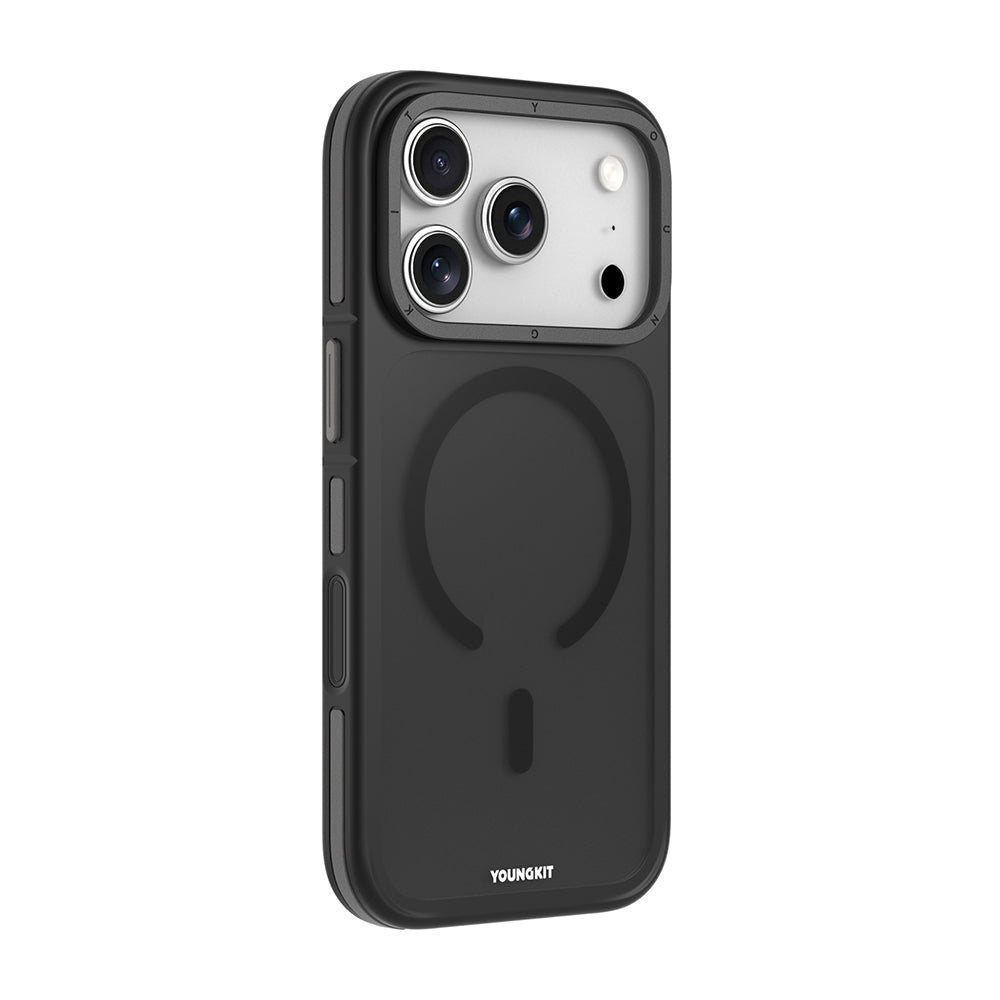 iPhone 18 Pro Max Uyumlu Kılıf M-safe Şarj Özellikli Youngkit Rock Sand Serisi Kapak Siyah