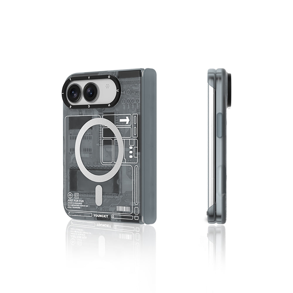 iPhone Duo Uyumlu Kılıf M-safe Özellikli Kamera Denetim Butonlu Youngkit Technology Serisi Kapak Gri