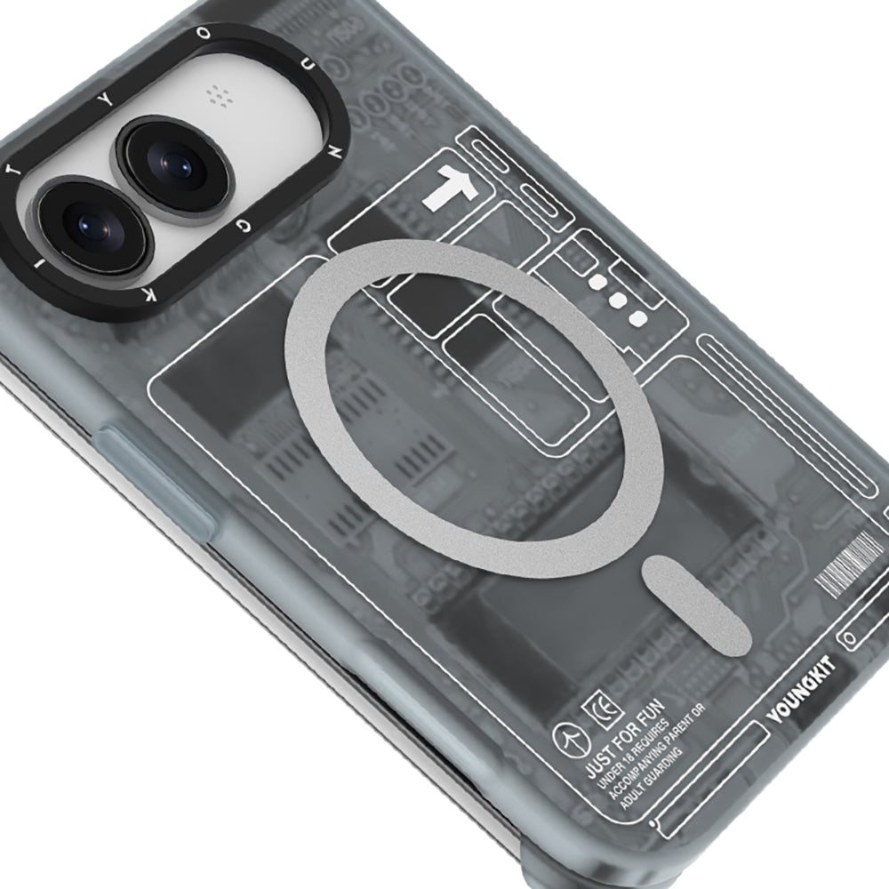 iPhone Duo Uyumlu Kılıf M-safe Özellikli Kamera Denetim Butonlu Youngkit Technology Serisi Kapak Gri