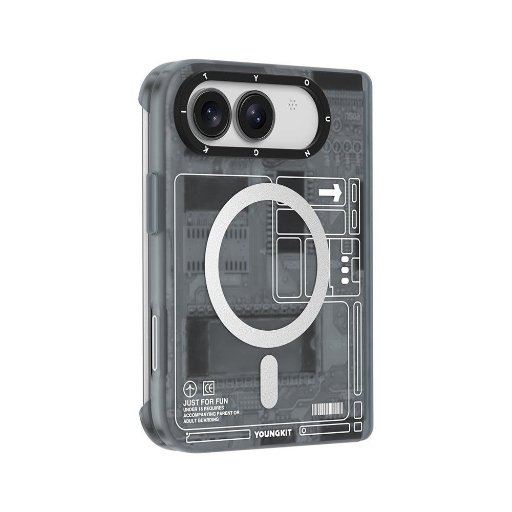 iPhone Duo Uyumlu Kılıf M-safe Özellikli Kamera Denetim Butonlu Youngkit Technology Serisi Kapak Gri