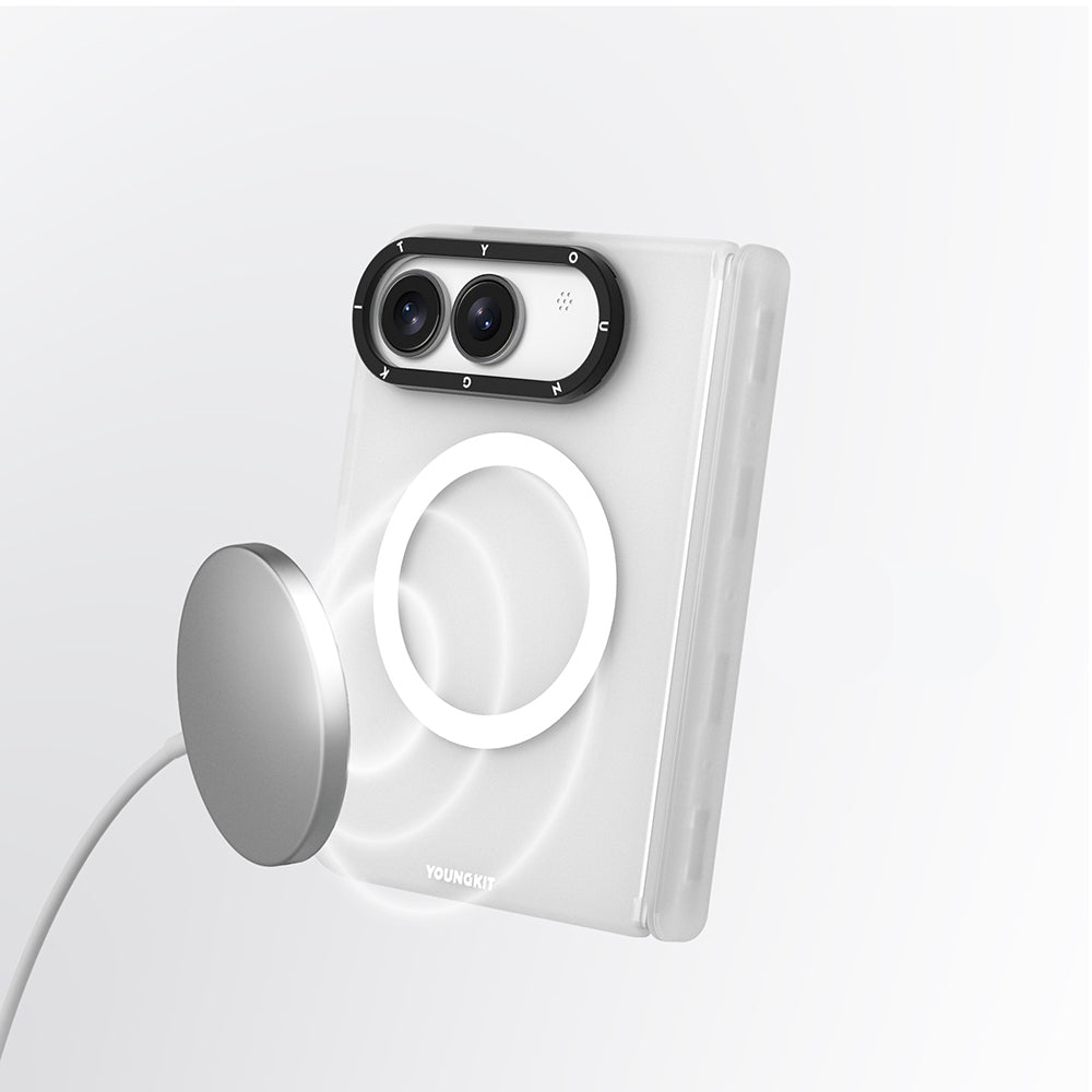 iPhone Duo Uyumlu Kılıf M-safe Şarj Özellikli Youngkit Hidden Sand Serisi Kapak Beyaz