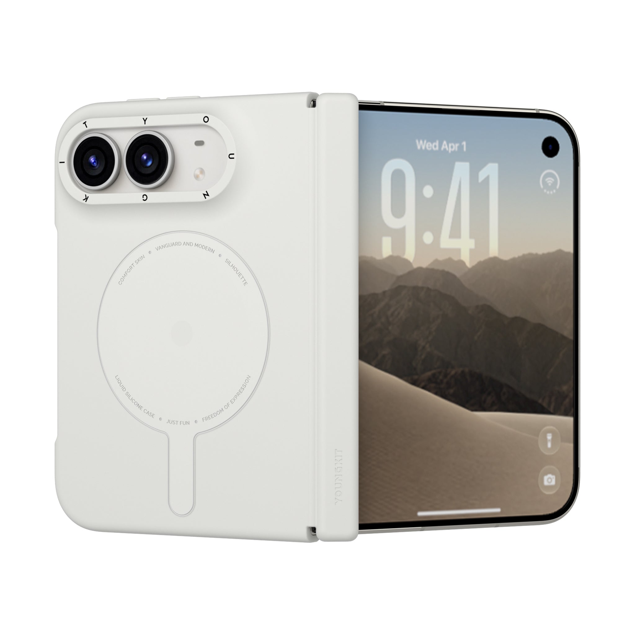 iPhone Duo Uyumlu Kılıf M-Safe Şarj Özellikli Youngkit Morandi Serisi Kapak Beyaz