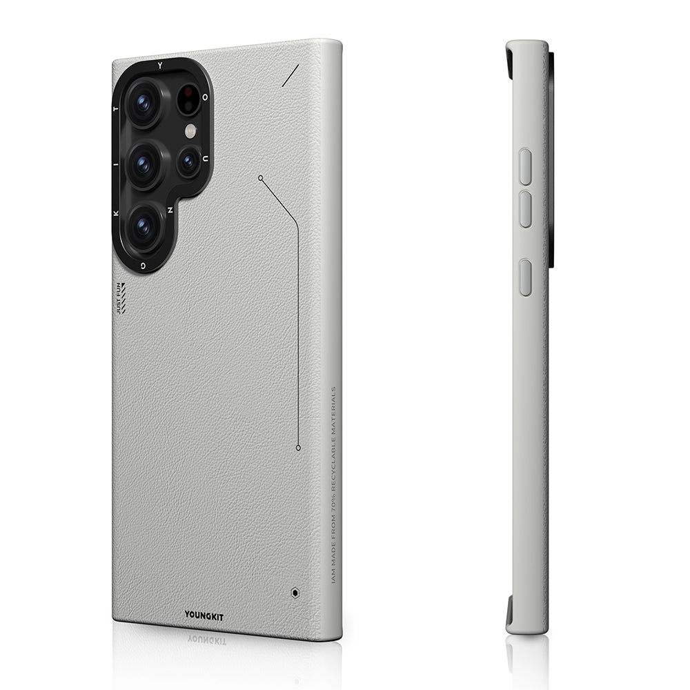 Galaxy S23 Ultra Kılıf M-safe Şarj Özellikli Basit Mat Deri Desenli Youngkit Tech Fashion Serisi Kapak