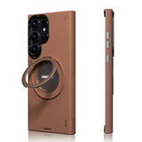 Galaxy S24 Ultra Kılıf M-safe Şarj Özellikli 360° Standlı Basit Mat Deri Desenli Youngkit Tech Leather Serisi Kapak