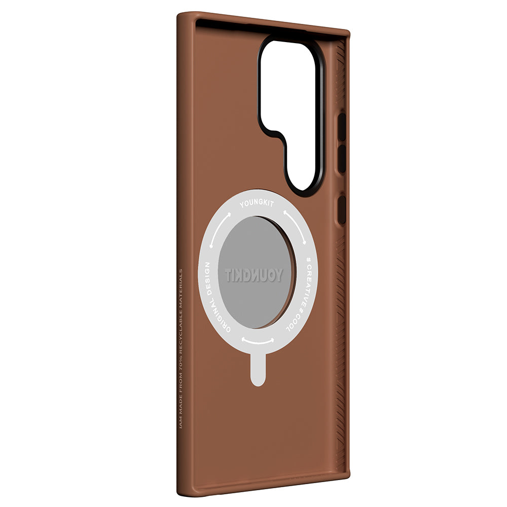 Galaxy S24 Ultra Kılıf M-safe Şarj Özellikli 360° Standlı Basit Mat Deri Desenli Youngkit Tech Leather Serisi Kapak