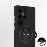 Galaxy S25 Ultra Kılıf M-safe Şarj Özellikli 360° Standlı Basit Mat Deri Desenli Youngkit Tech Leather Serisi Kapak