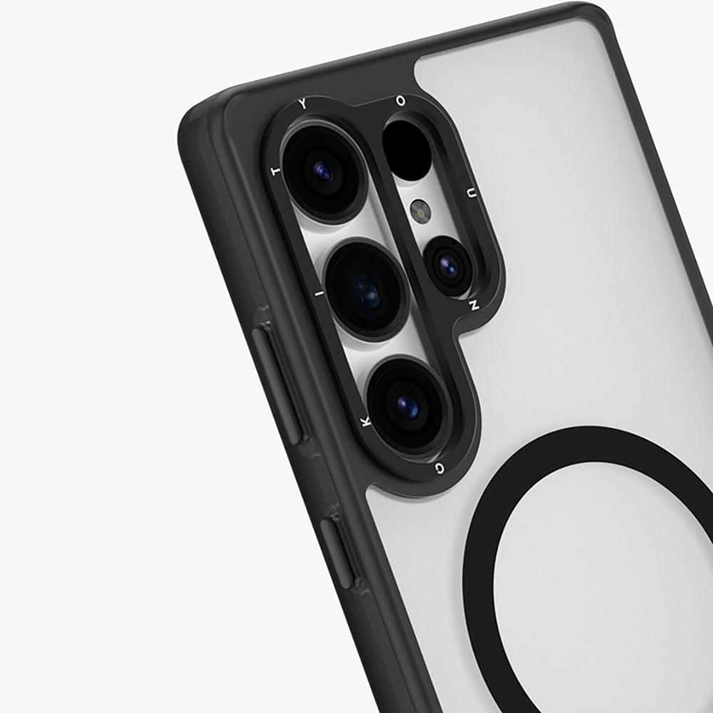Galaxy S25 Ultra Kılıf M-safe Özellikli Cam Arka Yüzey TPU Youngkit Gemstone Seri Kapak Siyah-Şeffaf