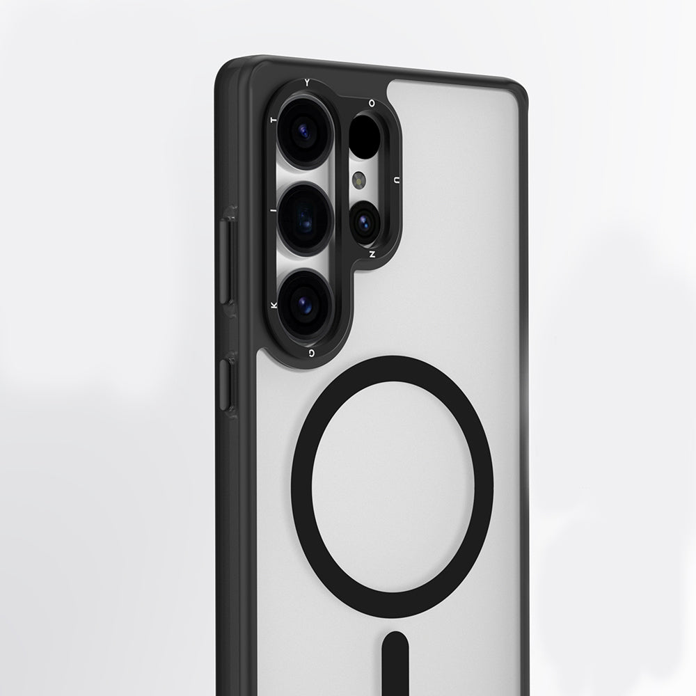 Galaxy S25 Ultra Kılıf M-safe Özellikli Cam Arka Yüzey TPU Youngkit Gemstone Seri Kapak Siyah-Şeffaf