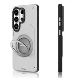 Galaxy S26 Ultra Kılıf M-safe Uyumlu 360 Standlı Mat Deri Desenli Youngkit Tech Leather Kapak Gri