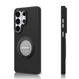 Galaxy S26 Ultra Kılıf M-safe Uyumlu 360 Standlı Mat Deri Desenli Youngkit Tech Leather Kapak Siyah