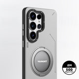 Galaxy S26 Ultra Kılıf M-safe Uyumlu 360 Standlı Mat Deri Desenli Youngkit Tech Leather Kapak Gri