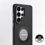 Galaxy S26 Ultra Kılıf M-safe Uyumlu 360 Standlı Mat Deri Desenli Youngkit Tech Leather Kapak Siyah