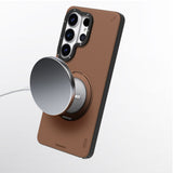 Galaxy S26 Ultra Kılıf M-safe Uyumlu 360 Standlı Mat Deri Desenli Youngkit Tech Leather Kapak Kahve