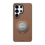 Galaxy S26 Ultra Kılıf M-safe Uyumlu 360 Standlı Mat Deri Desenli Youngkit Tech Leather Kapak Kahve