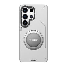 Galaxy S26 Ultra Kılıf M-safe Uyumlu 360 Standlı Mat Deri Desenli Youngkit Tech Leather Kapak Gri