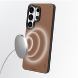 Galaxy S26 Ultra Kılıf M-safe Uyumlu Basit Mat Deri Desenli Youngkit Tech Fashion Serisi Kapak Kahve