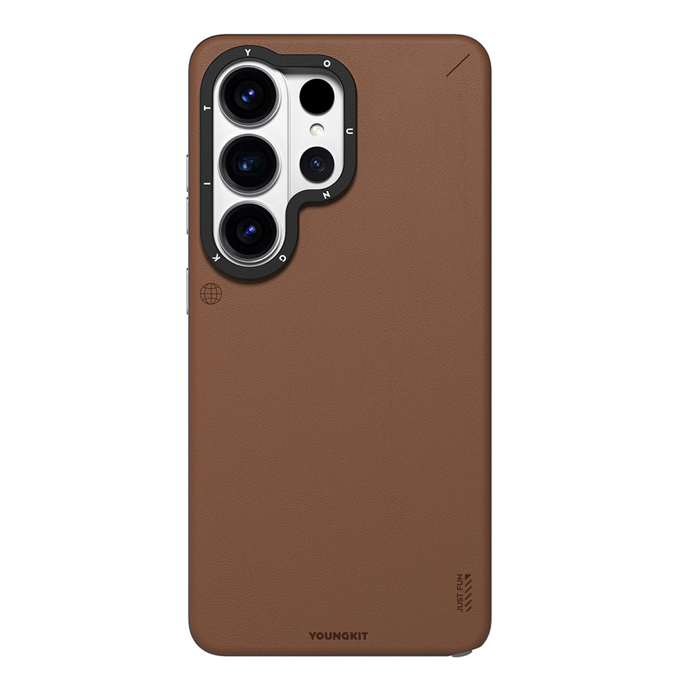 Galaxy S26 Ultra Kılıf M-safe Uyumlu Basit Mat Deri Desenli Youngkit Tech Fashion Serisi Kapak Kahve