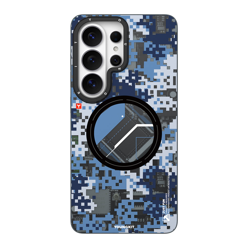 Galaxy S26 Ultra Uyumlu Kılıf M-Safe Şarj Özellikli Youngkit Camouflage Sykell Serisi Kapak Mavi