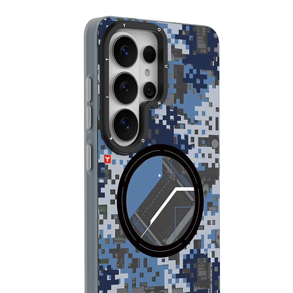 Galaxy S26 Ultra Uyumlu Kılıf M-Safe Şarj Özellikli Youngkit Camouflage Sykell Serisi Kapak Mavi