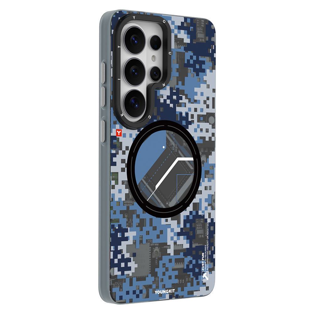 Galaxy S26 Ultra Uyumlu Kılıf M-Safe Şarj Özellikli Youngkit Camouflage Sykell Serisi Kapak Mavi