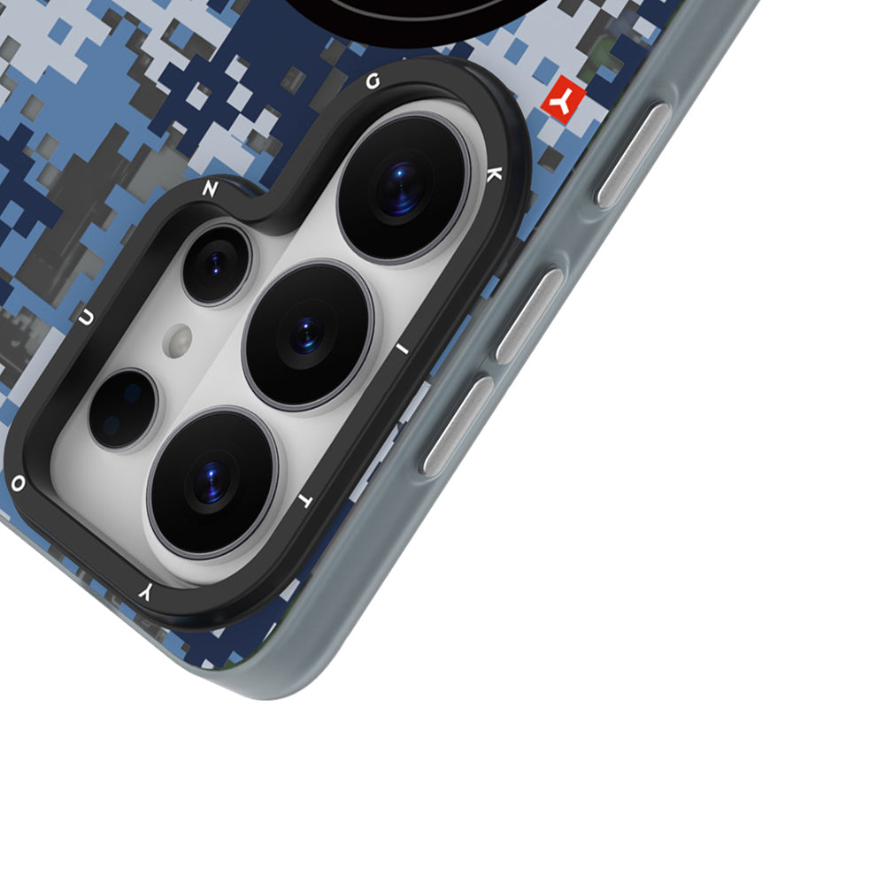 Galaxy S26 Ultra Uyumlu Kılıf M-Safe Şarj Özellikli Youngkit Camouflage Sykell Serisi Kapak Mavi