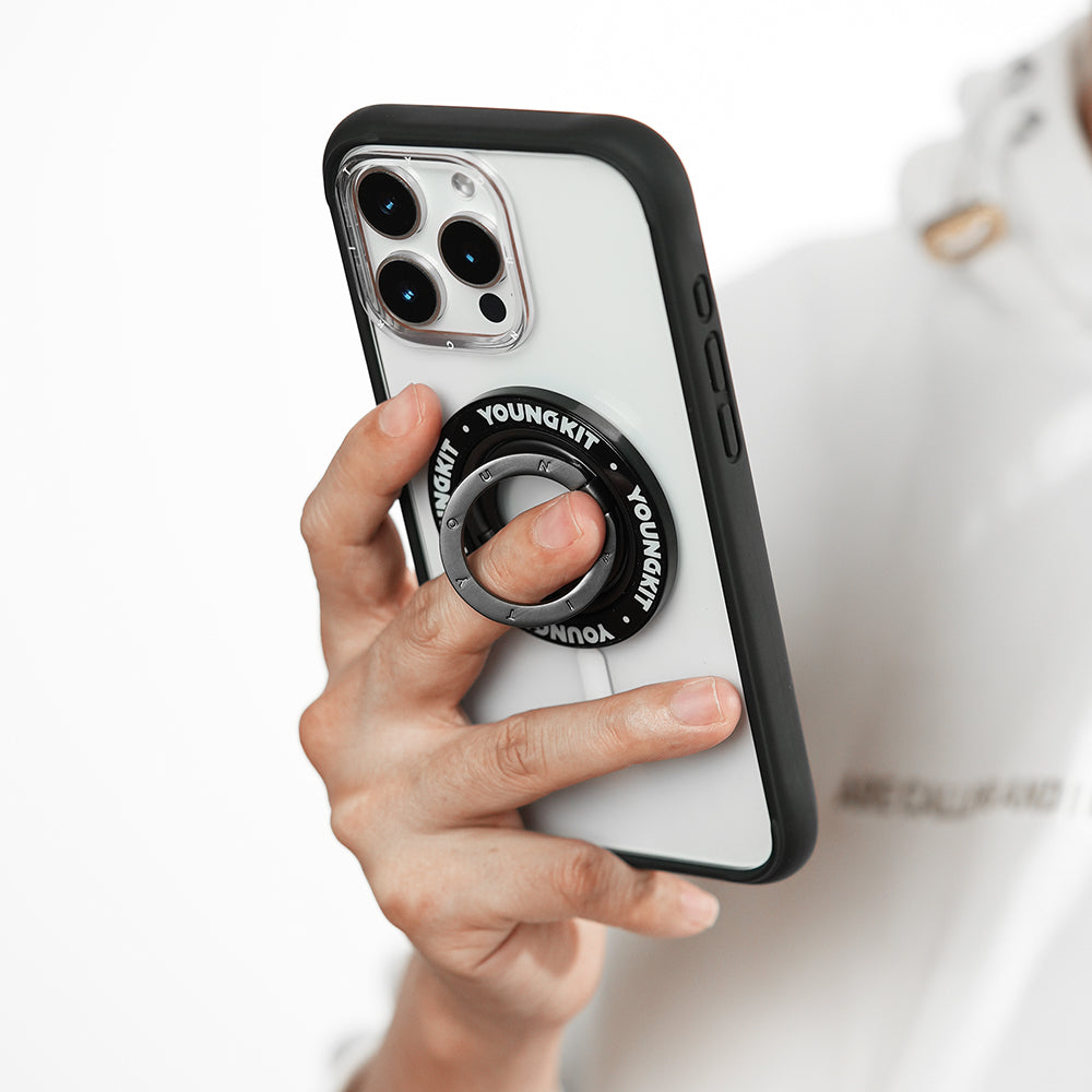 Youngkit Parmak Ring Stand Magnetik 360 Derece Dönebilen Double Ring Serisi Siyah