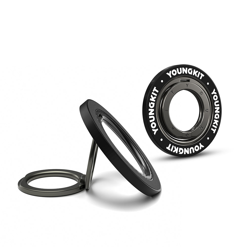 Youngkit Parmak Ring Stand Magnetik 360 Derece Dönebilen Double Ring Serisi Siyah